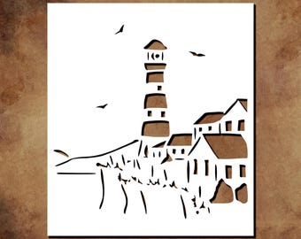 Lighthouse Seagulls Stencil 8x8 Inch  Reusable Plastic for Nautical Crafts  Home Decor