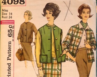 Simplicity 4098, misses' and women's jacket, sleeveless jacket, pants and skirt pattern.  size 14, bust 34"