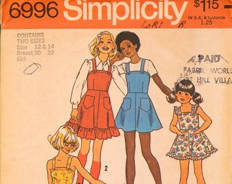 Simplicity 6996, Girls' dress or jumper pattern in two lengths.  Size 12/14, chest 30/32"