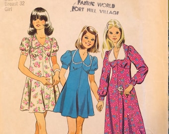 Simplicity 6186.  Girls' dress pattern in two lengths.  Size 14, chest 32"