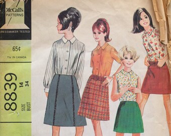 McCall's 8839.  Misses' skirt pattern in 2 lengths, blouse and skirt in three variations.  Size 14, bust 34"