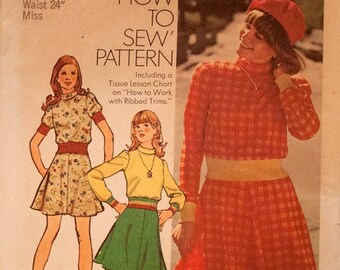 Simplicity 5842 Misses' two-piece dress pattern for stretch knits only, size 8, bust 31.5"