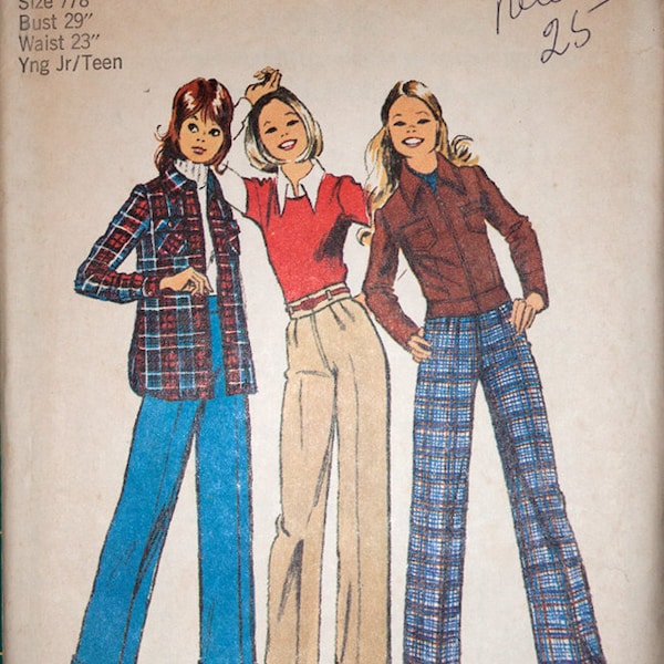 Simplicity 5262, Young junior/teens' unlined jacket, shirt-jacket and pants pattern, size 7/8, bust 29"