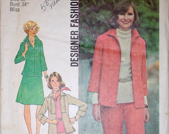 Simplicity 7087 Misses' shirt-jacket, skirt and pants pattern size 12, bust 34"