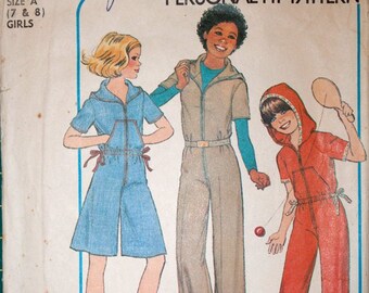 Simplicity 8093 girls' hooded jumpsuit and pantdress pattern size 7/8, chest 26"