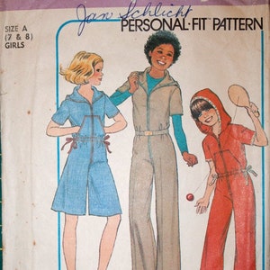 Simplicity 8093 girls&#39; hooded jumpsuit and pantdress pattern size 7/8, chest 26&quot;