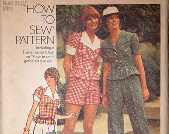 Simplicity 6165 Misses' top, shorts, and wide-leg pants pattern size 8, bust 31"