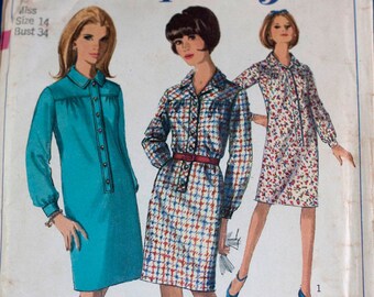 1960s ladies one-piece dress pattern Simplicity 6626 size 14 bust 34