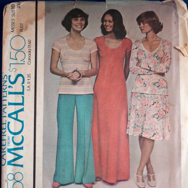 1970s womens dress or top, skirt, and pants pattern McCalls 4358 size 10, bust 32.5 UNCUT