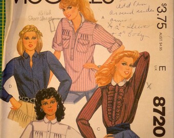 McCall's 8720, Misses' shirts pattern, size 12, bust 32"