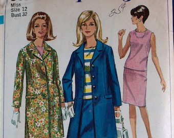 1960s ladies' coat, skirt, and overblouse pattern Simplicity 6925 size 12 bust 32