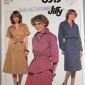 1970s womens Jiffy pullover dress, top, and skirt Simplicity 8313 size 12 Bust 34 UNCUT