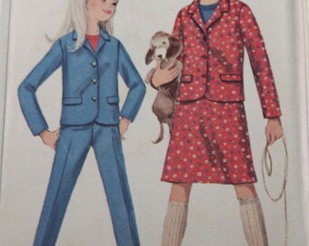 Vintage 1960s girls pattern -- Simplicity girls jacket, skirt, and slacks size 14