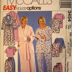May include: Sewing pattern for a robe, pajamas, and a t-shirt. The pattern is for sizes 18W-20W-22W-24W (36-38-40-42). The pattern is called "Easy Endless Options" and the pattern number is 3454.