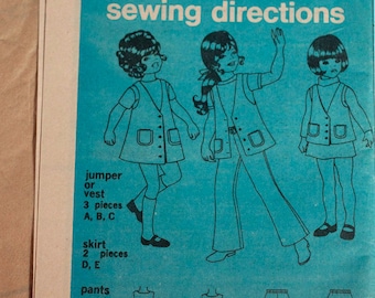 Vintage 1970s child's jumper vest skirt pants pattern Simplicity 9476 size 6x NO ENVELOPE