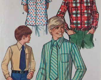 Vintage 1970s boys pattern -- Simplicity shirt and tie teen size 16