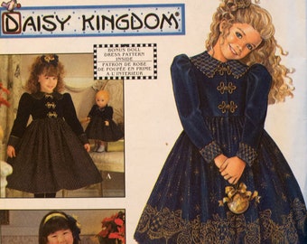 Simplicity 7788, Child's and girls' Daisy Kingdom dress pattern and doll dress for 17" doll.  Size 3-6