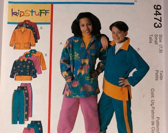1990s boys' and girls' unisex tops and pants pattern McCalls 9473 size 7-8, chest 26-27