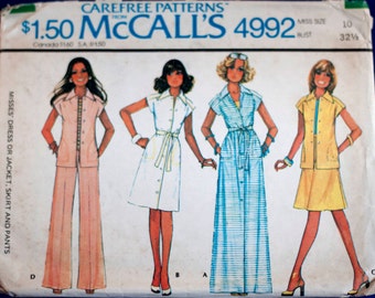 1970s womens dress or jacket, skirt, pants.  McCalls 4992 size 10 bust 32