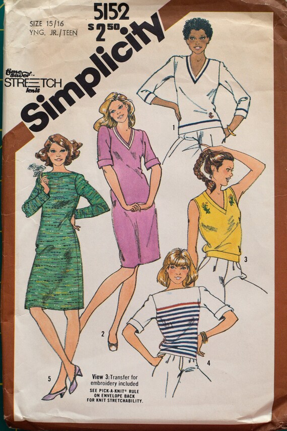 Simplicity 5152. Young Junior/teens' pullover dresses or top pattern. Size  15/16, Bust 35"