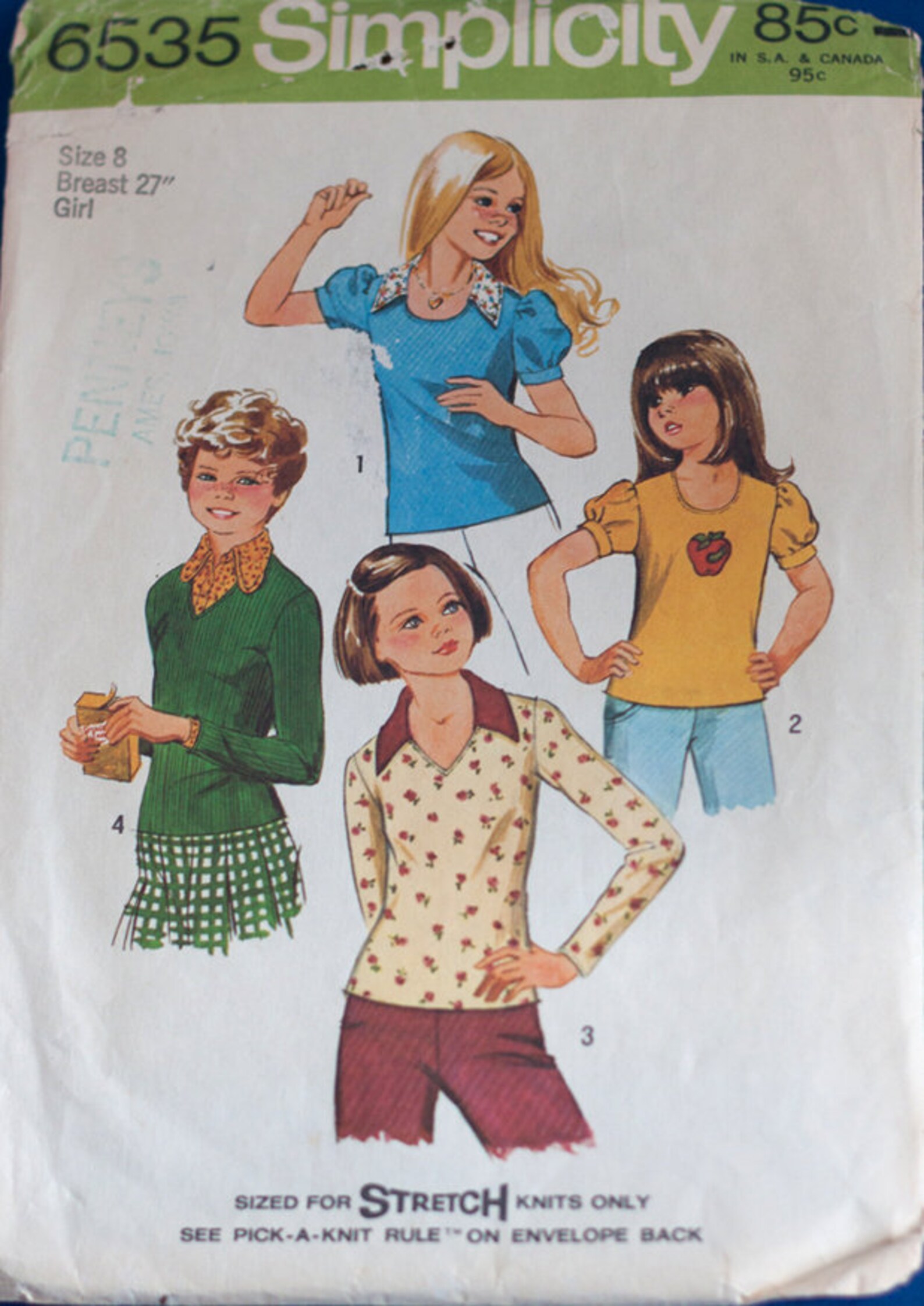 Simplicity 6535 Girls Tops sized for Stretch Knits Only Size 8 Chest 27