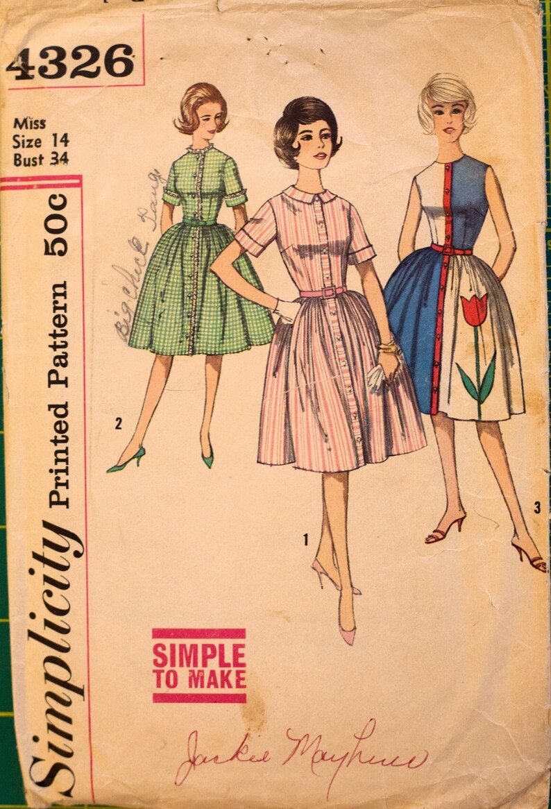 Simplicity 4326. Juniors' and misses' one-piece dress pattern. Size 14, bust 34 image 1