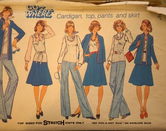 Simplicity 7300, Misses' Go-Anywhere cardigan, pullover top, pants, skirt pattern.  Size 10, bust 32.5", hip 34.5"