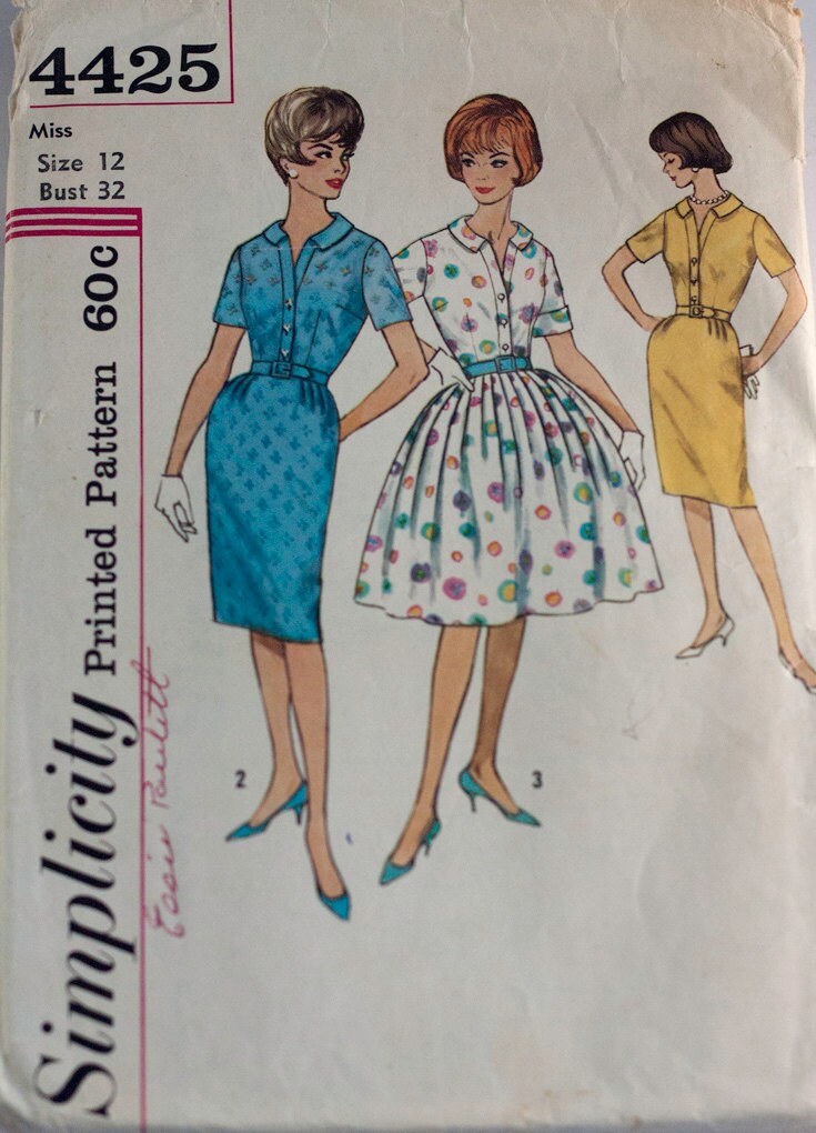 1960 S Womens One Piece Dress With Two Skirts Pattern Etsy