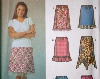 Simplicity 5100, Misses pull-on skirts with hemline variations, size 6-12, hip 32-36