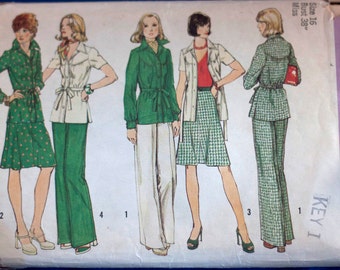 Vintage jaren 1970 womens patroon--eenvoud 6191 missers bekleed jas rok en broek maat 16 buste 38