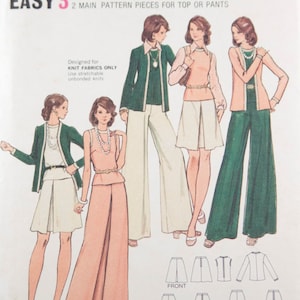 Vintage 1970s womens pattern -- Butterick cardigan, top, skirt, & pants size 16 UNCUT