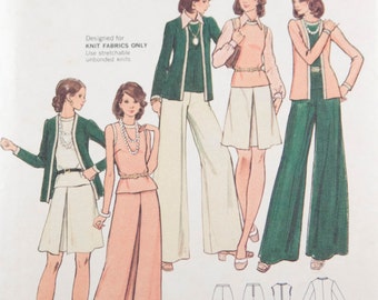 Vintage 1970s womens pattern -- Butterick cardigan, top, skirt, & pants size 16 UNCUT