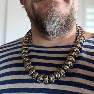 Punk Rock Skull Head Link Chain Necklace | Heavy Stainless Steel Men&#39;s Choker | Gothic Biker Jewelry | Unisex Statement Gif