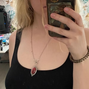 Gothic Red Quartz Crystal Butterfly Necklace | Vampire Embossed Witch Jewelry | Vintage Choker Statement Piece for Women