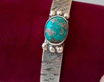 Boho Türkis Sterling Silber Armreif: Handgemachter offener Armreif