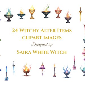 Ensemble de cliparts autel de sorcières - clipart païen mystique pour sorts, rituels et décoration wicca - articles d'autel numérique PNG