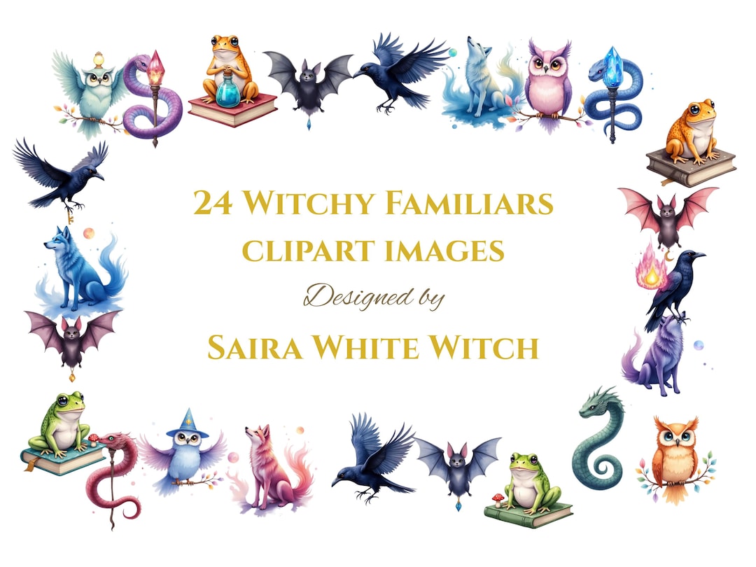 Magical Witchy Familiars Clipart – Witch’s Spirit Animals PNG ...