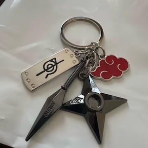 Anime Inspired Ninja Keychain | Red Cloud Charm | Ninja Star Key Ring | Metal Charm Pendant | Backpack Accessory | Anime Gift