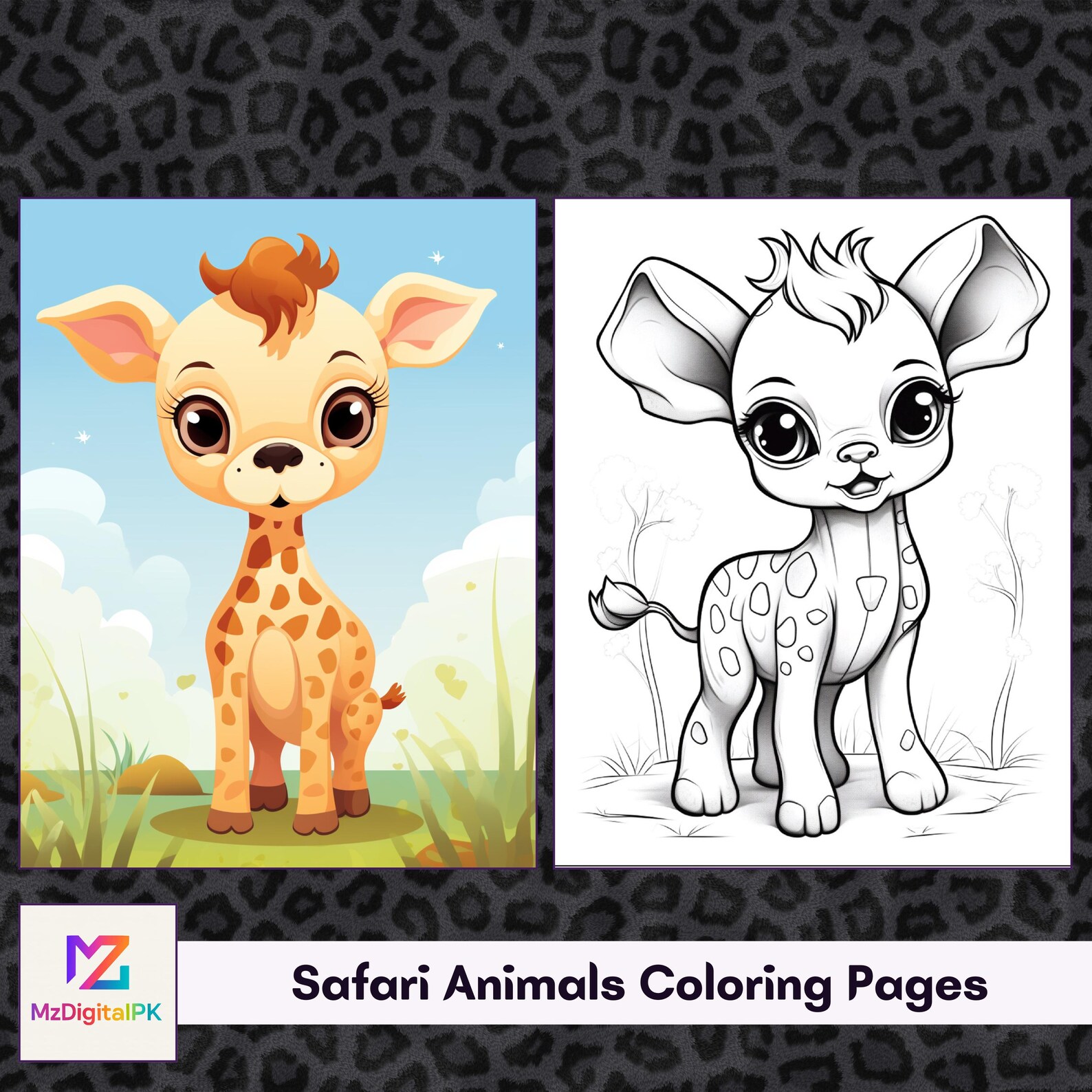 Cute Safari Animals Coloring Book for Kids, Easy Coloring Pages for ...
