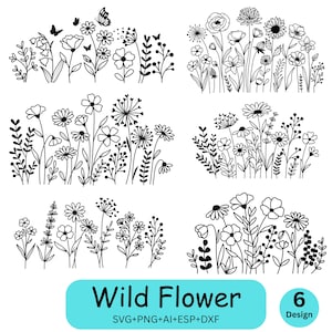 Wildflower Svg Bundle, Flower svg, Floral svg Bundle, Minimalist Flower Bouquet, Floral svg, Botanical svg, Nature svg, Flower Sketch svg