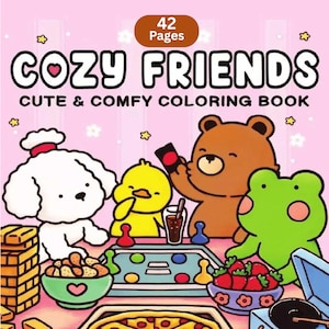 CoCo Wyo Cozy Friends Coloring Book PDF, 42 Pages, Cute and Comfy Coloring Book, Relaxing Coloring, Bold and Easy Coloring Book by Colo Royo