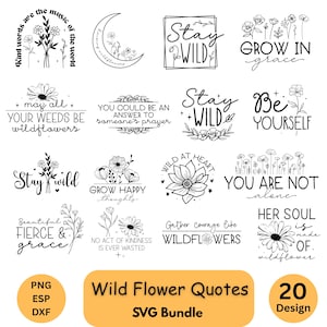 Wildflower Quotes Svg Bundle, Flower svg, Floral svg Bundle, Minimalist Flower Quotes, Floral svg, Botanical svg, Nature svg, Flower Sketch