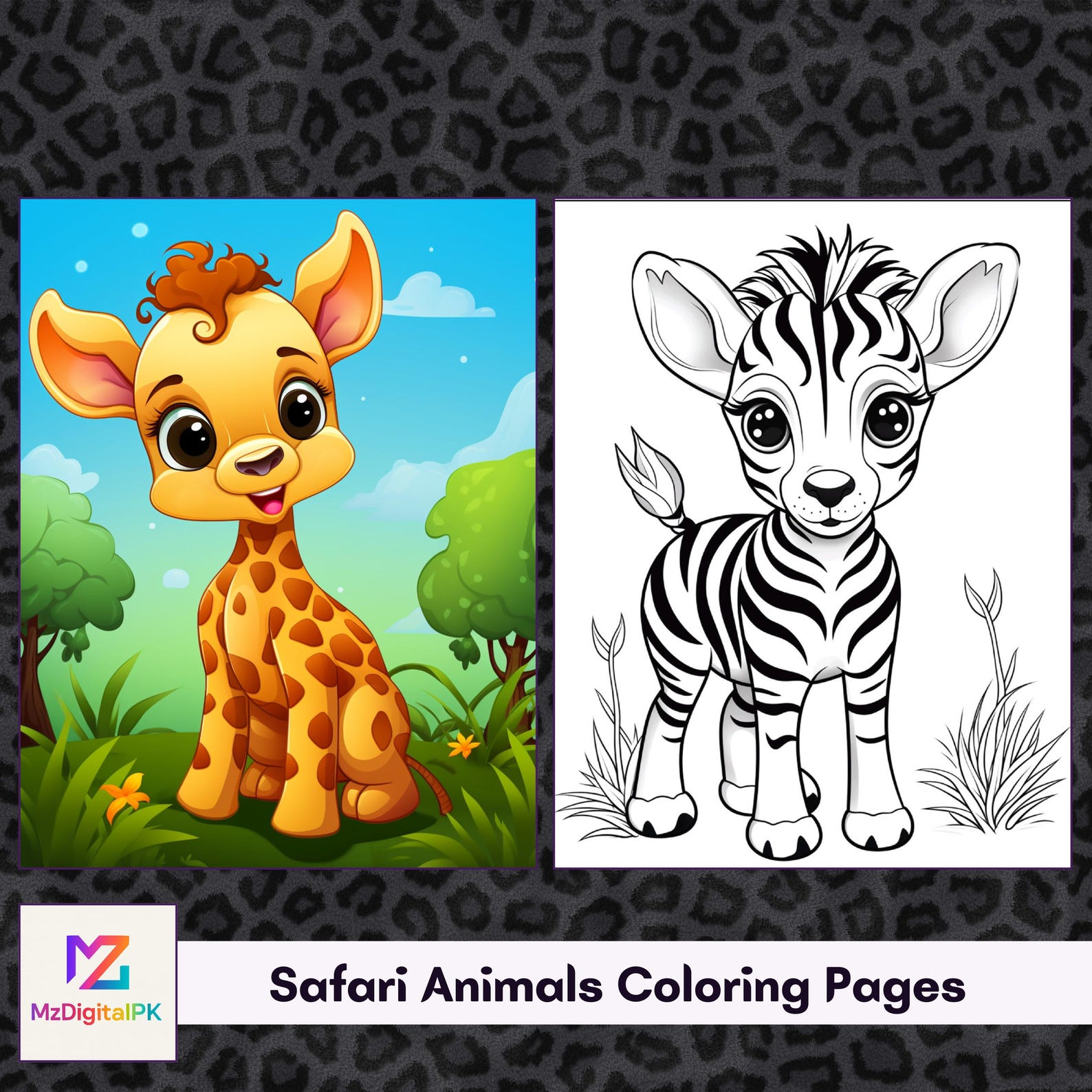 Cute Safari Animals Coloring Book for Kids, Easy Coloring Pages for ...