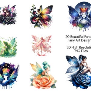 20 Fantasy Fairy Art Bundle PNG, Festive Fairy Clipart, Printable Watercolor clipart, High Quality Floral PNG, Digital download