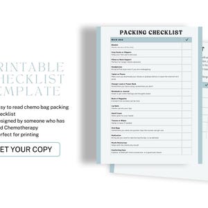 Printable Chemotherapy Packing List | Chemo Bag List | Cancer Treatment Prep | Chemo Essentials | Ready-To-Print PDF