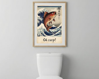 ¡Oh, carpa! Lámina artística japonesa vintage de pez koi (descarga digital)
