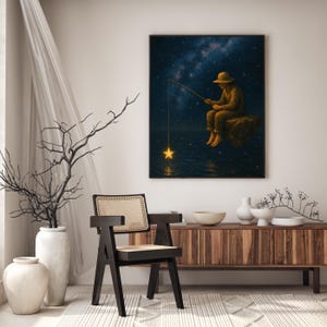 *Angeln nach Sternen | Verträumte Himmlische Digitaldruck | Kosmische Wandkunst | Sternenklare Nacht Fantasy Kunstwerk | Sofortdownload | 300 DPI JPG