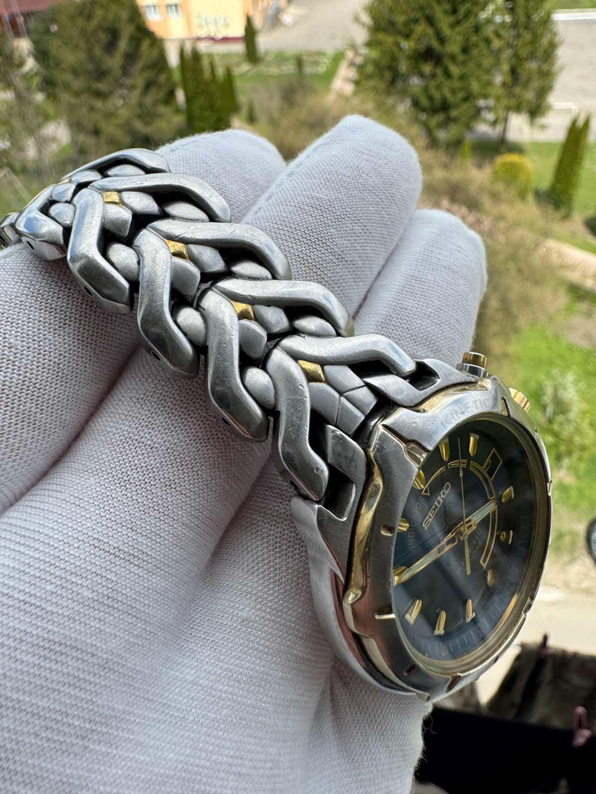 Vintage Seiko Kinetic Indicator 100M Men's Watch Two-tone Steel