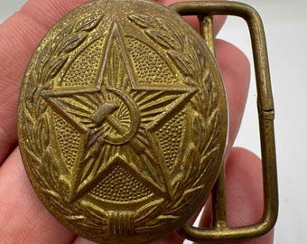 Fivela de cinto soviética vintage com estrela, foice e martelo | Fivela de metal estilo militar da URSS | Acessório retrô colecionável