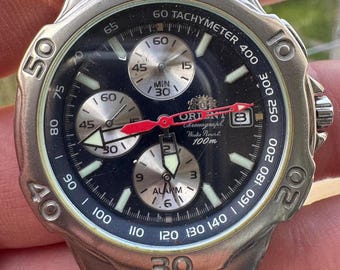 Orient Chronograph Quartz Watch, Black Big Watch, Japan Watch
